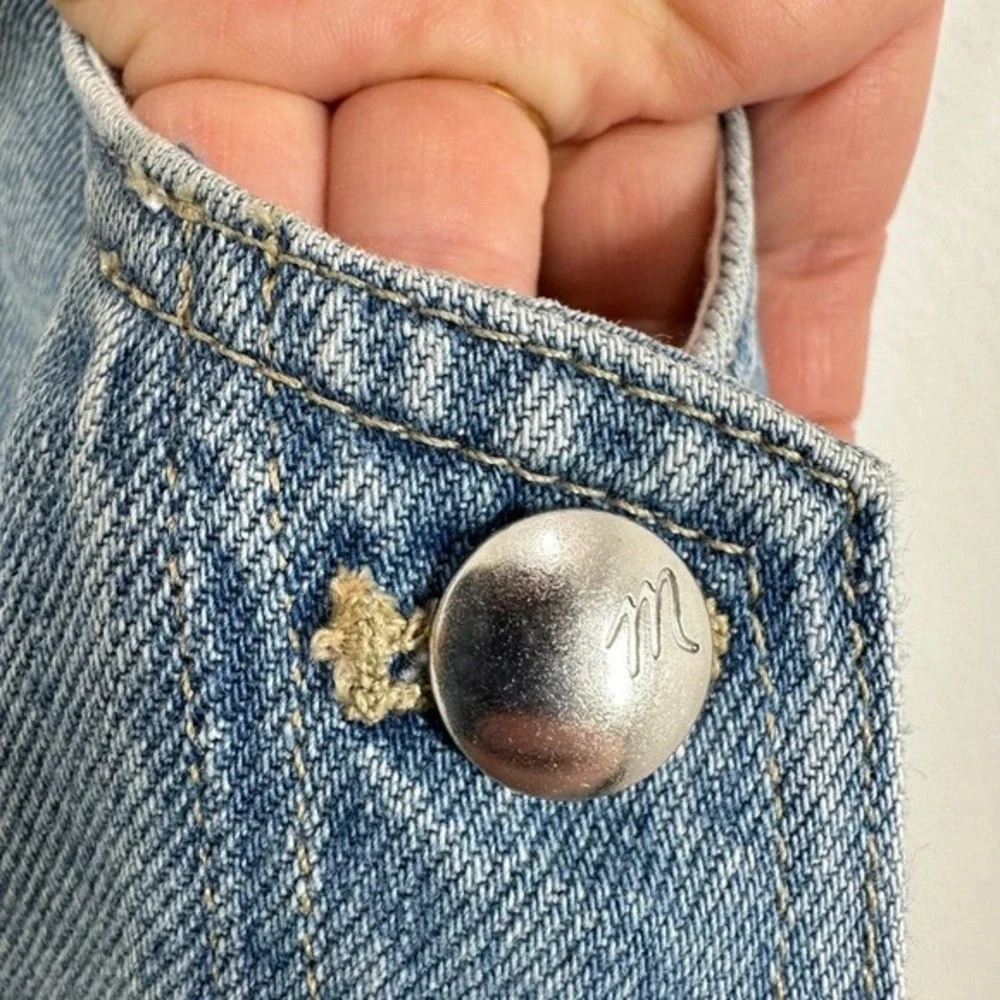 Madewell Scoopneck Denim Shortalls Chambray‎ Blue XXS Button Front Patch Pockets - Picture 9 of 14